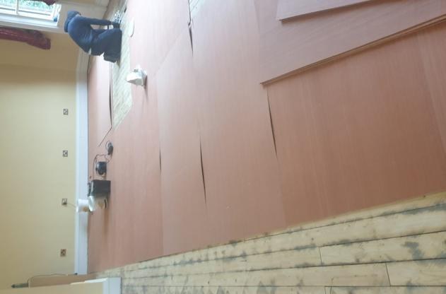 During works - plywood overlay and preparation stage.
